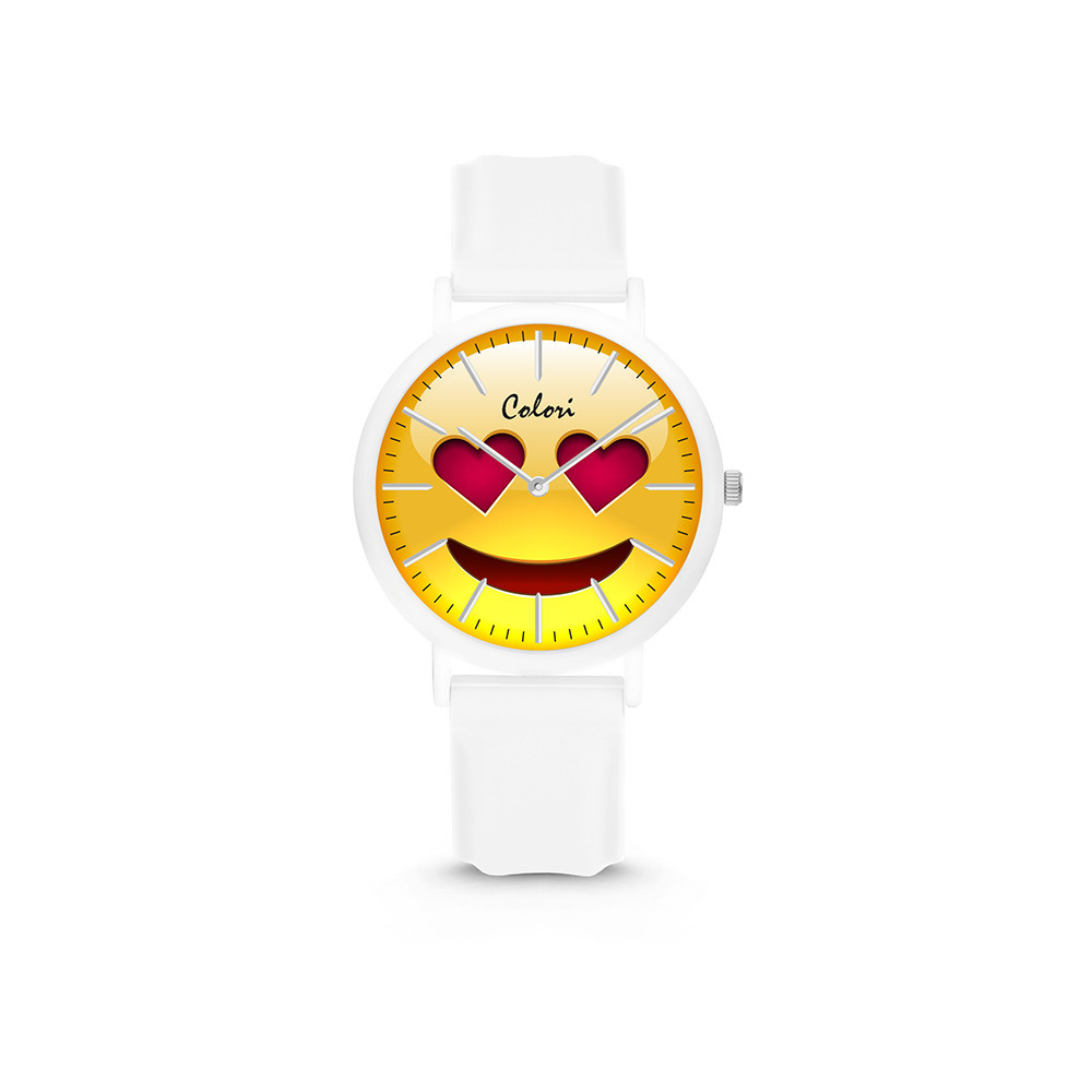 Colori Essentials Smile 5 CLK117 Kinderhorloge - Hartjes -  Siliconen band - Ø 30 mm - Wit 1