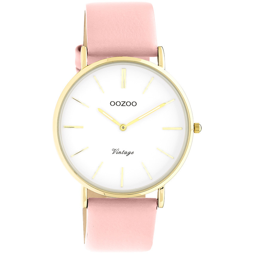 OOZOO C20254 Horloge Vintage staal-leder goudkleurig-roze 40 mm 1