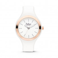 Colori Horloge Macaron staal/siliconen rosé/wit 30 mm 5-COL488 1