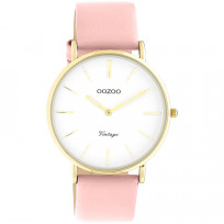 OOZOO C20254 Horloge Vintage staal-leder goudkleurig-roze 40 mm 1
