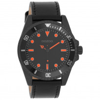 OOZOO C11119 Horloge Timepieces staal-leder zwart-rood 44 mm 1