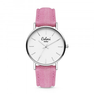 Colori XOXO 5 COL563 Horloge - Denim Band - Ø 36 mm - Roze / Zilverkleurig  1