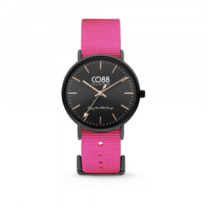 CO88 Horloge staal/nylon 36 mm zwart/roze 8CW-10020 1