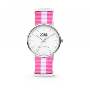 CO88 Horloge staal/nylon wit/roze 36 mm 8CW-10025  1