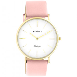 OOZOO C20254 Horloge Vintage staal-leder goudkleurig-roze 40 mm 1