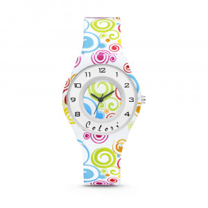 Colori Funtime 5 CLK101 Kinderhorloge met Cirkels - Siliconen Band - Ø 34 mm - Wit / Multikleur 1